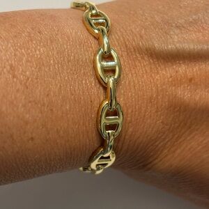 14k yellow gold plated link chain mariner anchor bangle cuff bracelet new